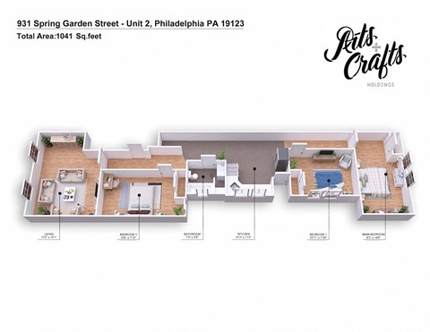 Floor plan for 3 beds, 1 bath